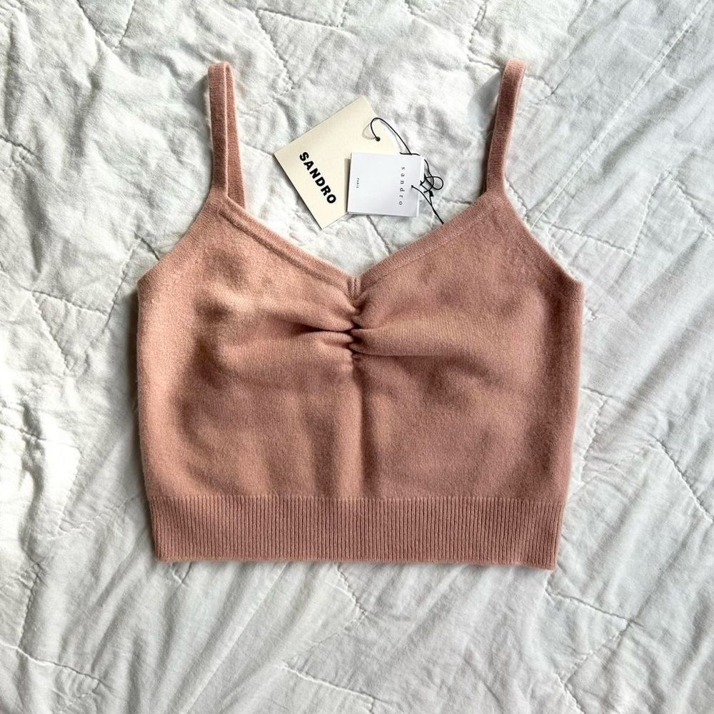 $136 Sandro Soft Wool Dusty Rose Pink Cream Sweater Tank Top Shirt Large Womens